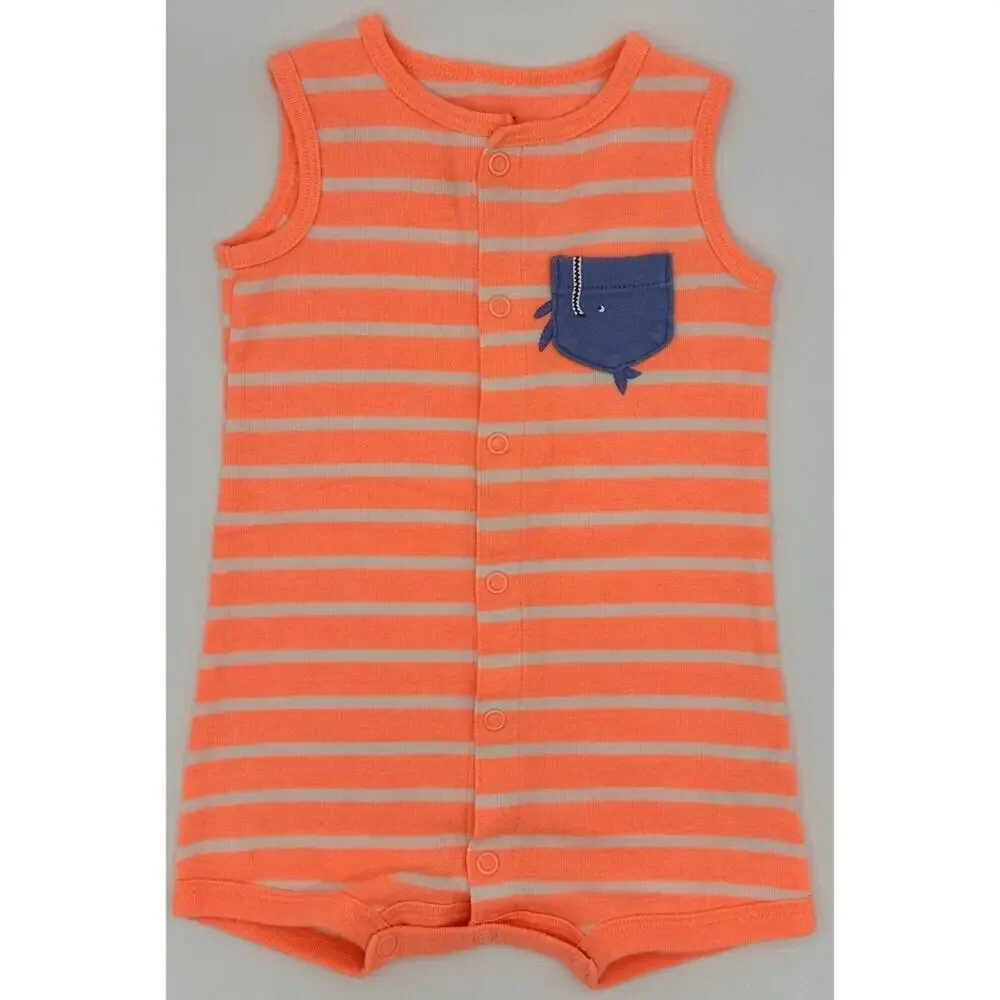 Carter’s Whale Romper Size 6 Months Orange White Blue 892)